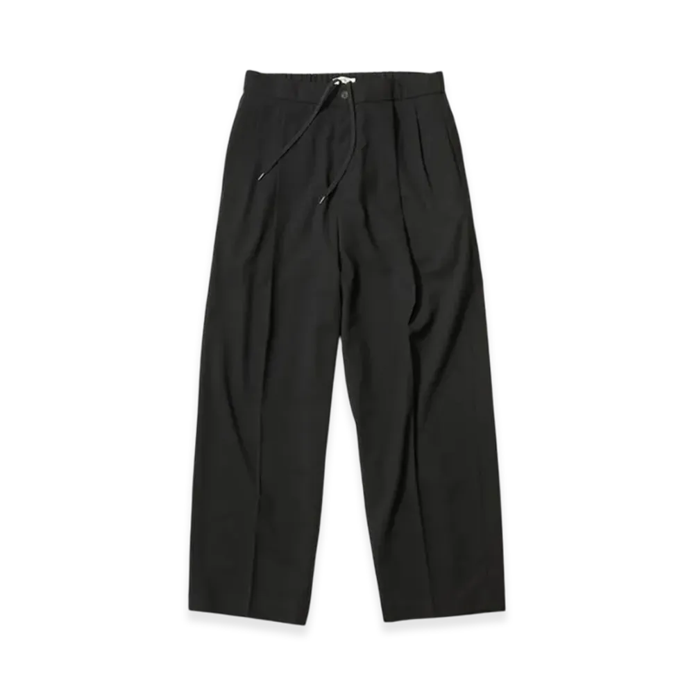 ATON Twist Wool Tropical Two Tucked Easy Pants "Black"