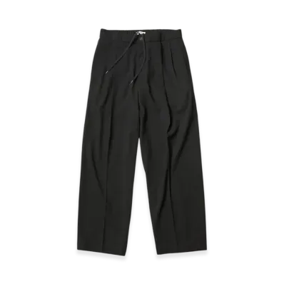 ATON Twist Wool Tropical Two Tucked Easy Pants "Black"