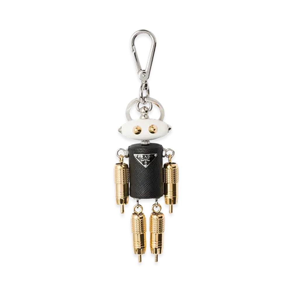 PRADA Robot Saffiano Leather Keyring Charm "Black"