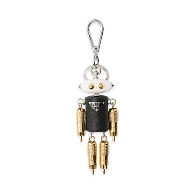 PRADA Robot Saffiano Leather Keyring Charm "Black"