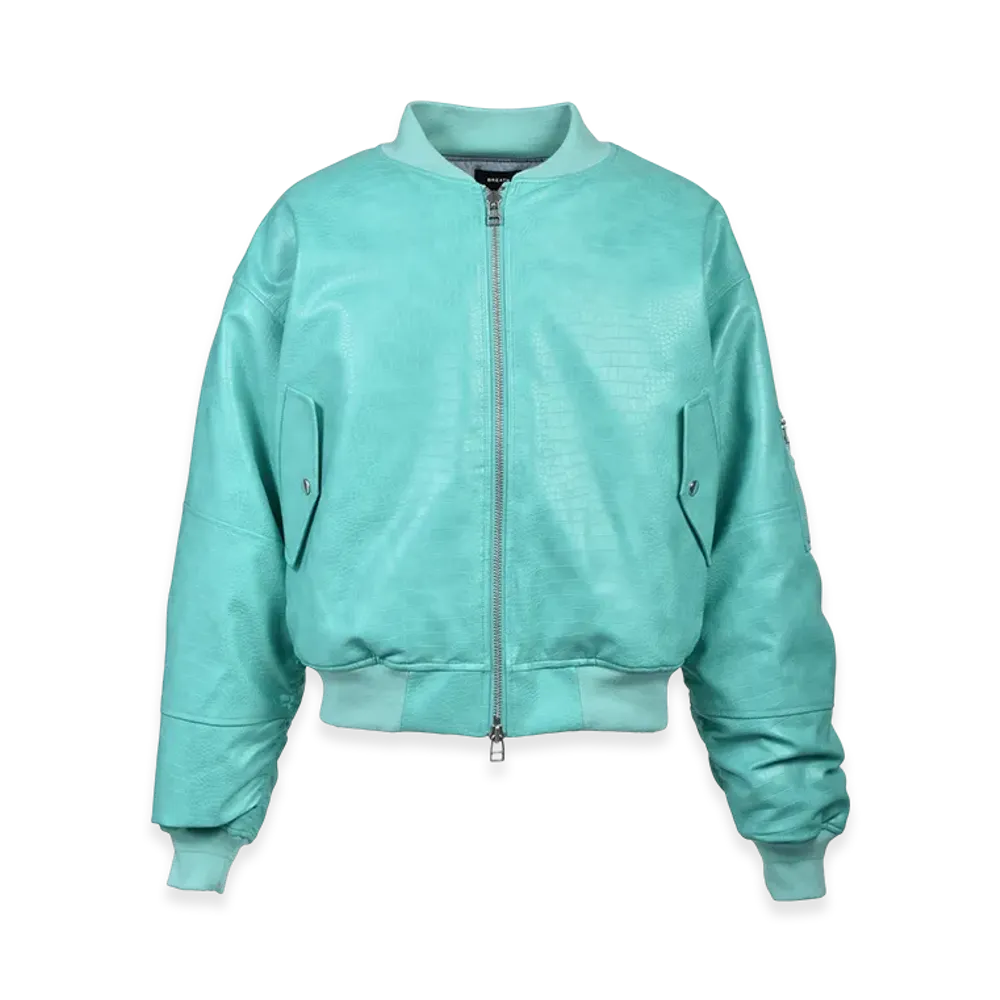 BREATH Faux Crocodile Bomber Jacket "Turquoise"