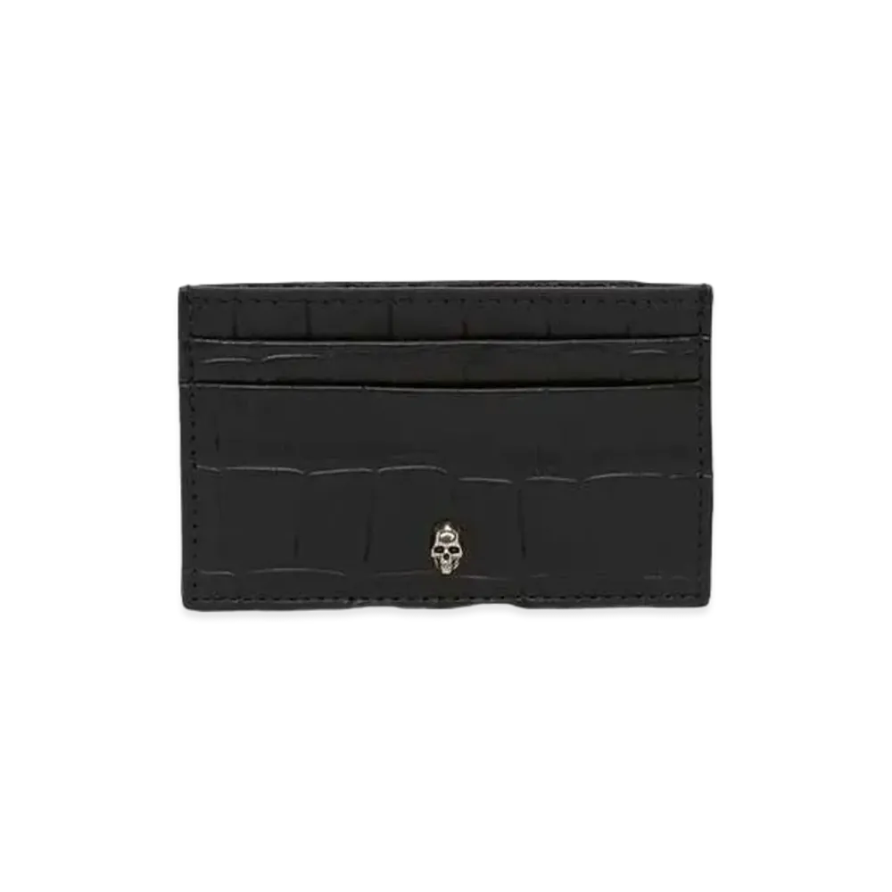 Alexander McQUEEN Embossed Croc Card Holder "Black"