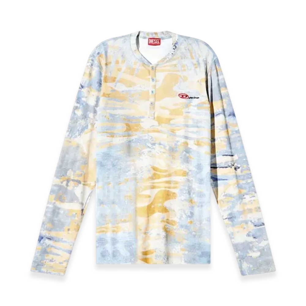 Diesel T-Juser-Dd Henley Top With Camo Print "Blue Yellow"
