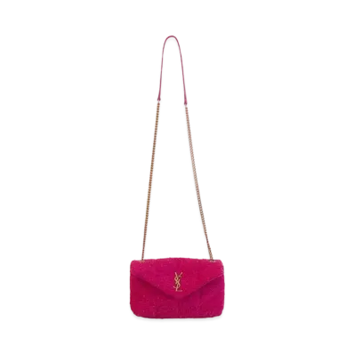 Saint Laurent Puffer Toy Bag In Quilted Boucle Tweed "Magenta"