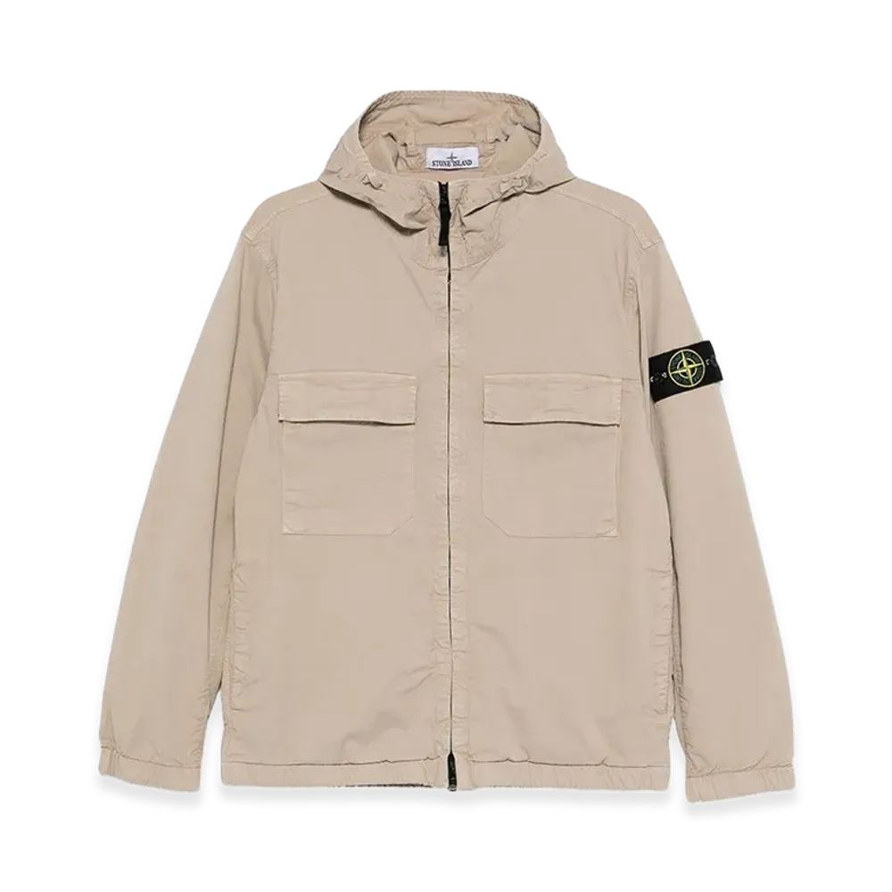 Stone Island Hooded Jacket In Stretch Organic Cotton Twill "Beige"