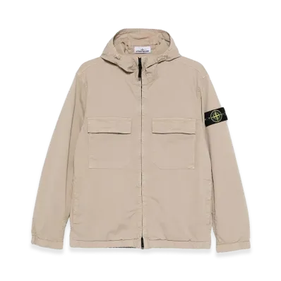 Stone Island Hooded Jacket In Stretch Organic Cotton Twill "Beige"