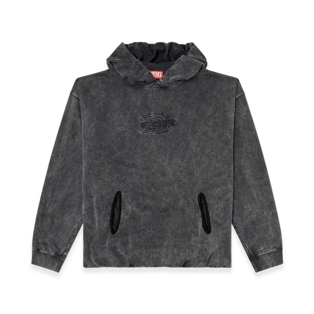 Diesel S-Boxstic-Hood Gathered Acid-Wash Hoodie "Dark Gray"