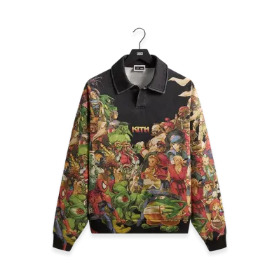 Kith x Marvel vs. Capcom Age of Heroes Nelson Fleece Rugby "Black"