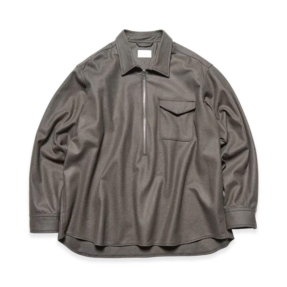 SOPHNET. Light Melton Wool Half-Zip Shirt "Charcoal Gray"