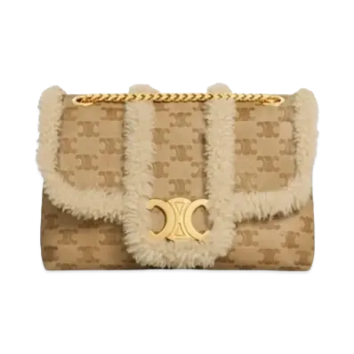 CELINE Medium Victoire Bag In Shearling with Triomphe All-Over "Natural"
