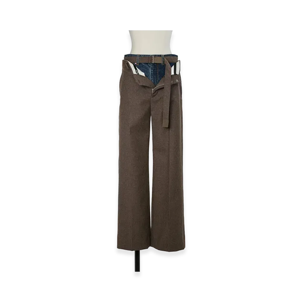 sacai Women's Wool Flannel x Denim Pants "Brown/Blue"