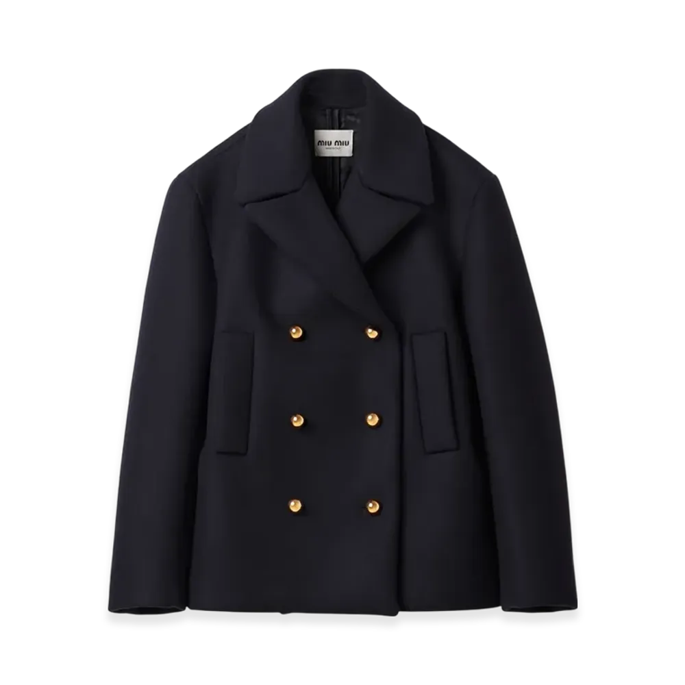 MIU MIU Women's Double Breasted Cloth Peacoat Jacket "Navy"
