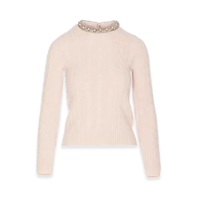 Valentino Women's Embroidered Cable-Knit Jumper "Pink"