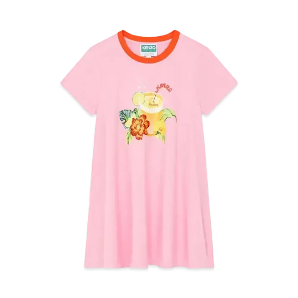 KENZO Cotton Short Sleeve Dress "Rose"