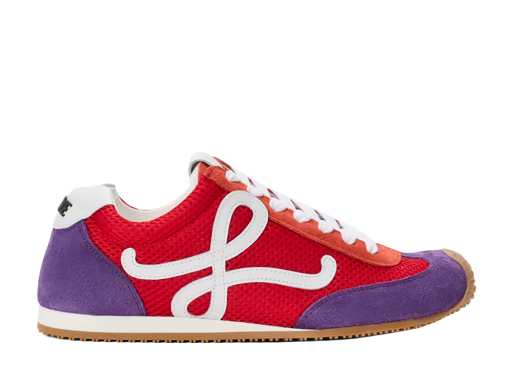 LOEWE Women's Ballet Runner 2.0 in Suede and Mesh "Red/White/Purple"