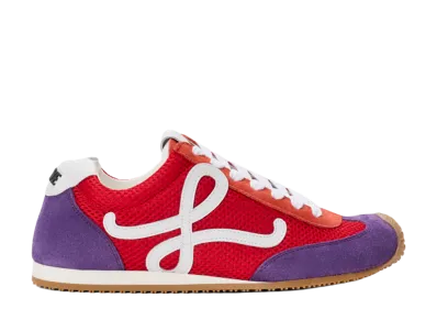 LOEWE Women's Ballet Runner 2.0 in Suede and Mesh "Red/White/Purple"