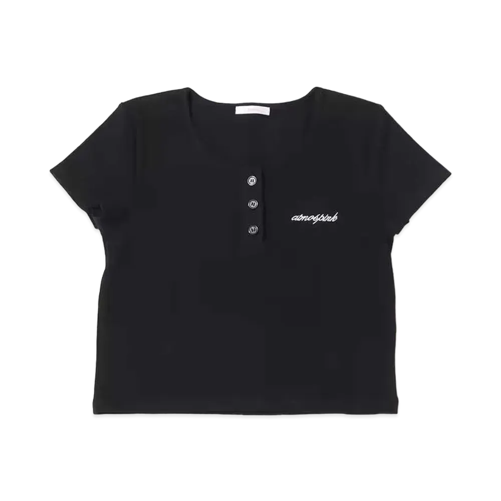 atmos pink Henley Neck Short T "Black"