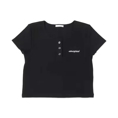 atmos pink Henley Neck Short T "Black"