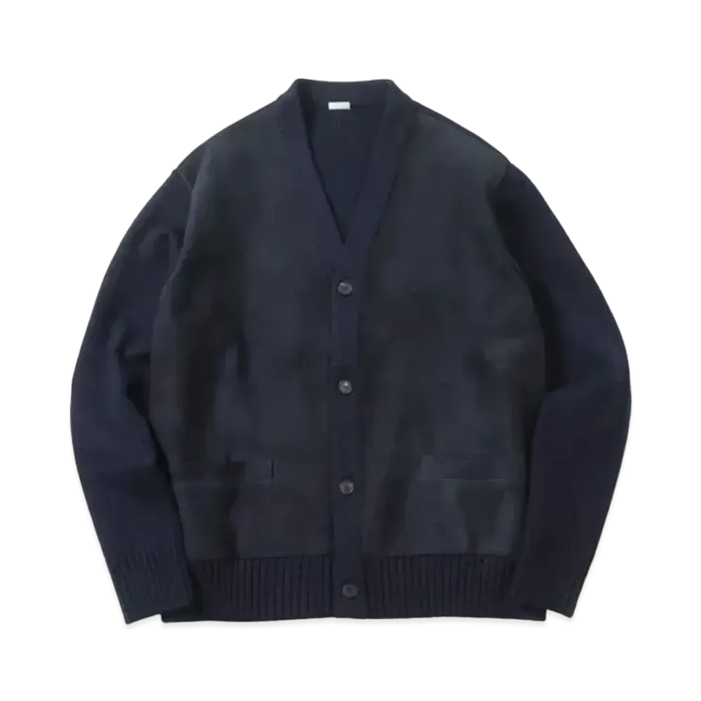 A.PRESSE Cashmere Suede Combination Cardigan "Navy"