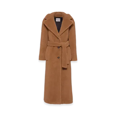 MIU MIU Women's Single Breasted Alpaca Coat "Camel Brown"