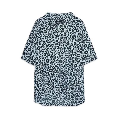 WIND AND SEA x MINEDENIM Lips Leopard Print Open Collar SH "LIGHT GREEN"