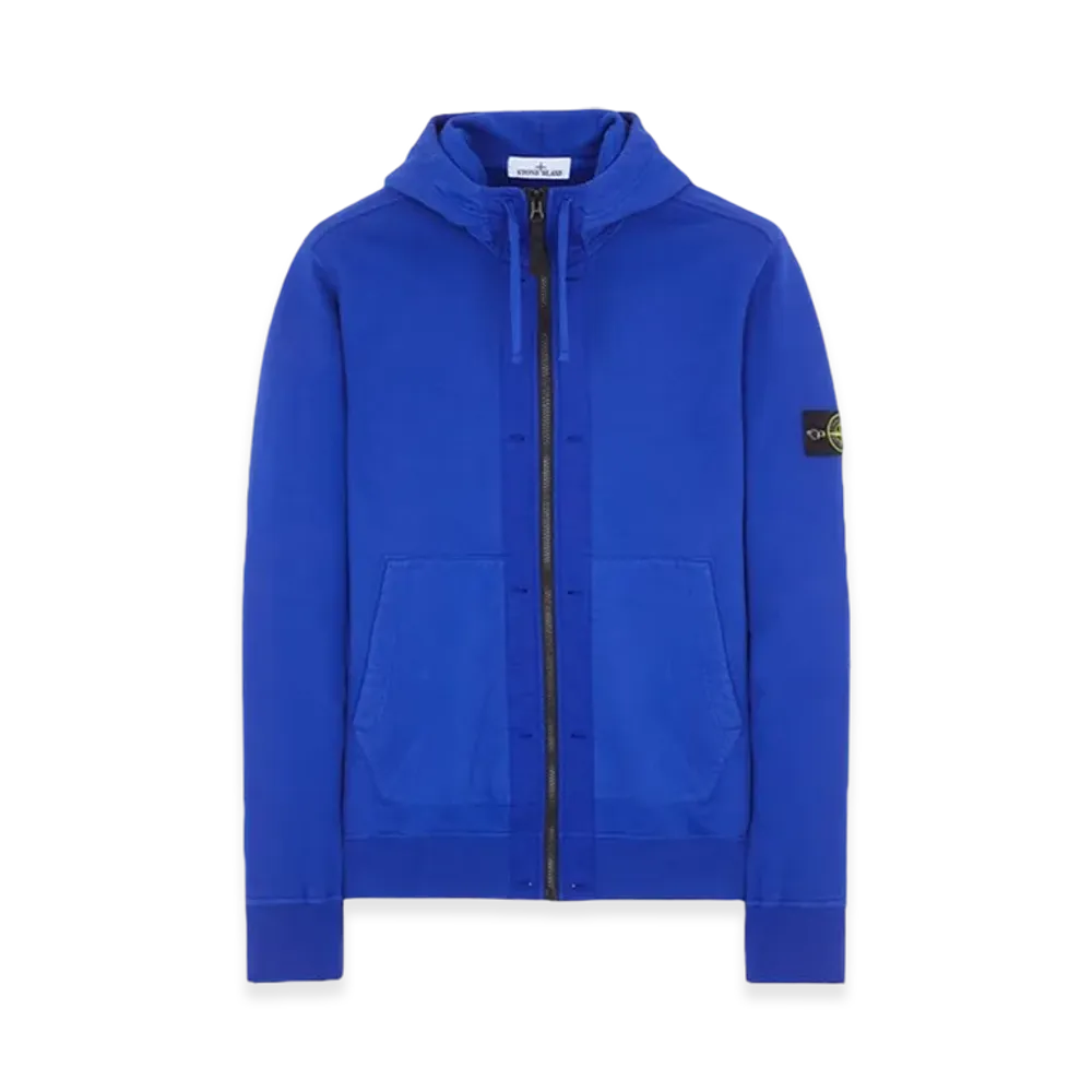Stone Island 60477 Brushed Cotton Fleece Garment Dyed Full Zip Up Hooded Sweatshirt - 23FW "Ultramarine Blue"
