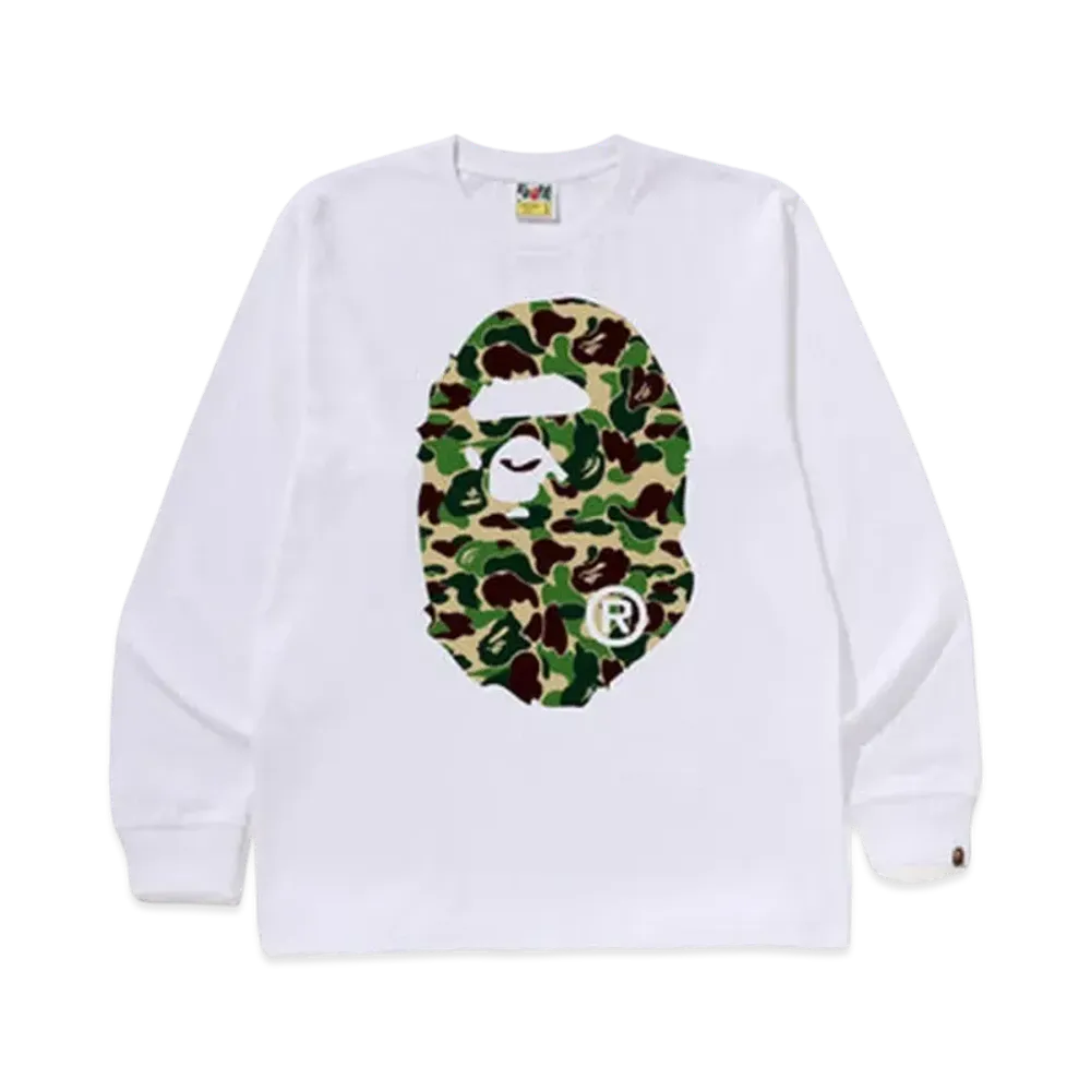 A BATHING APE Abc Camo Big Ape Head Ls Tee "White/Green"