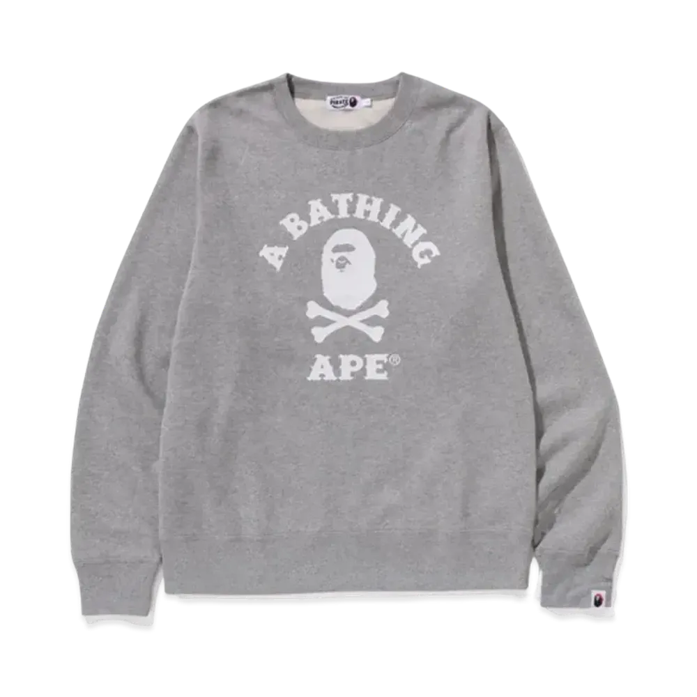 A BATHING APE Ape Crossbone College Crewneck Sweatshirt "Gray"