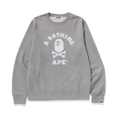 A BATHING APE Ape Crossbone College Crewneck Sweatshirt "Gray"