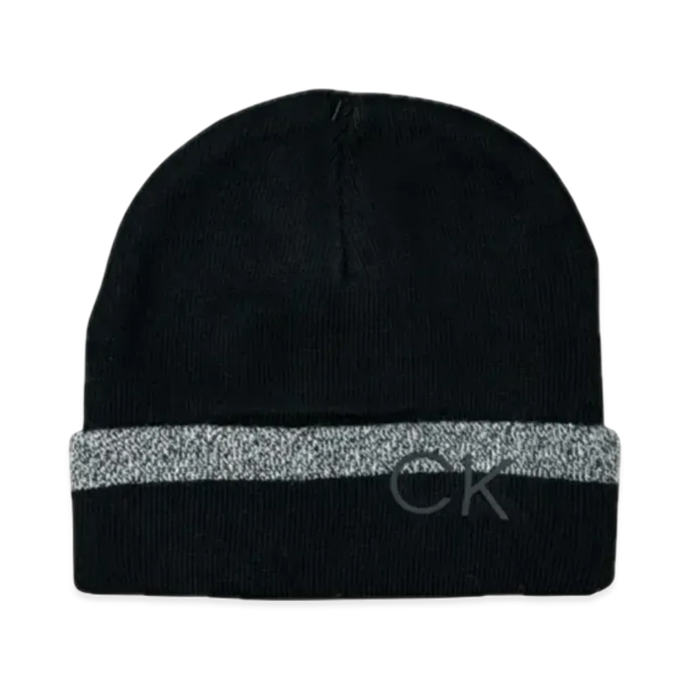 Calvin Klein Stripped Printed Logo Cuff Beanie "Black/Gray"