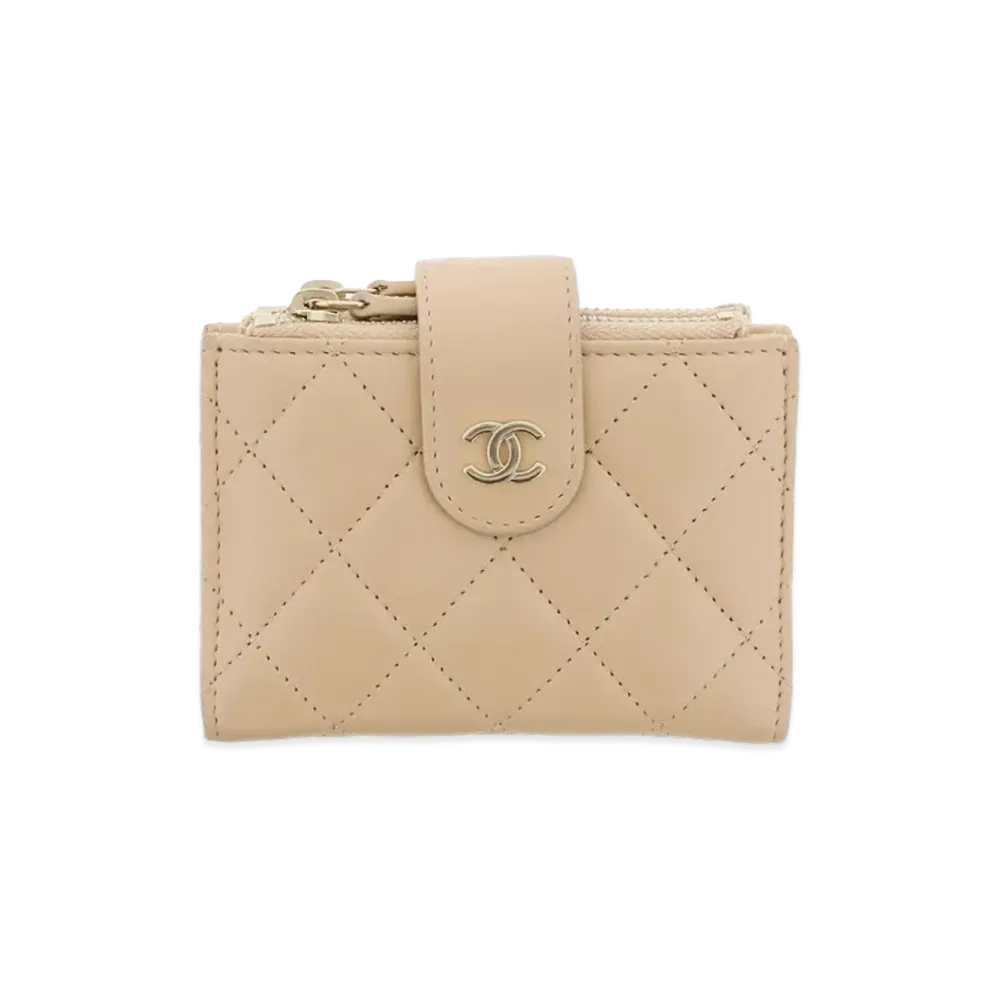 CHANEL Classic Matelasse Double Zip Card Case "Beige"