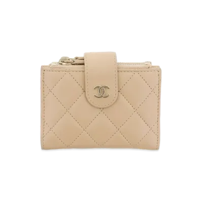 CHANEL Classic Matelasse Double Zip Card Case "Beige"