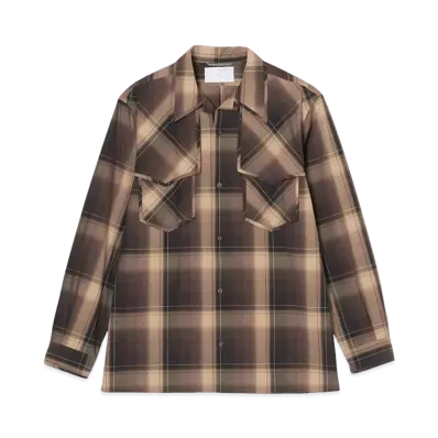 SUGARHILL OMBRE PLAID PIPING BLOUSE "BROWN X CAMEL"