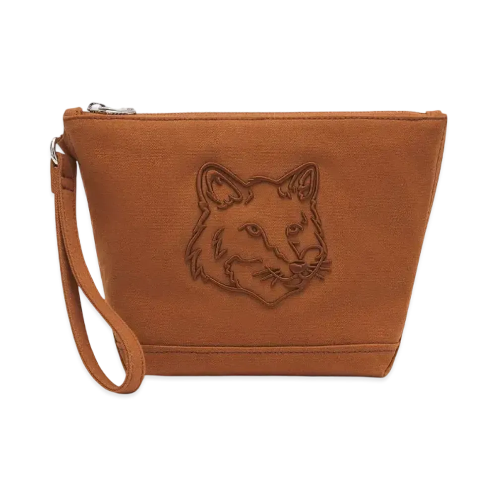 Maison Kitsune Fox Head Zip Pouch "Fawn Brown"