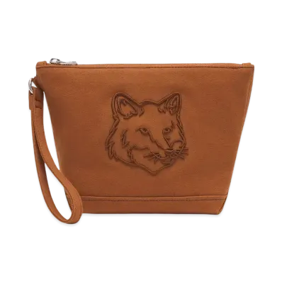 Maison Kitsune Fox Head Zip Pouch "Fawn Brown"
