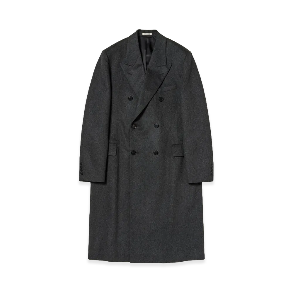 AURALEE Cashmere Moleskin Double-Breasted Coat "Top Charcoal"