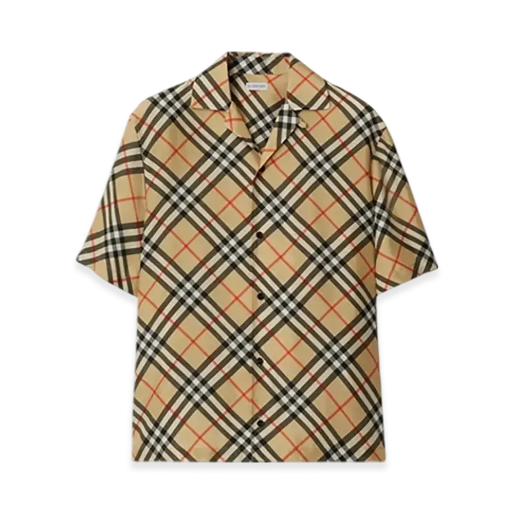 Burberry Oversized Check Silk Shirt "Sand"