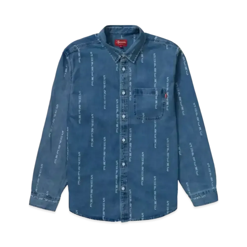 Supreme Logo Stripe Jacquard Denim Shirt (20FW) "Blue"