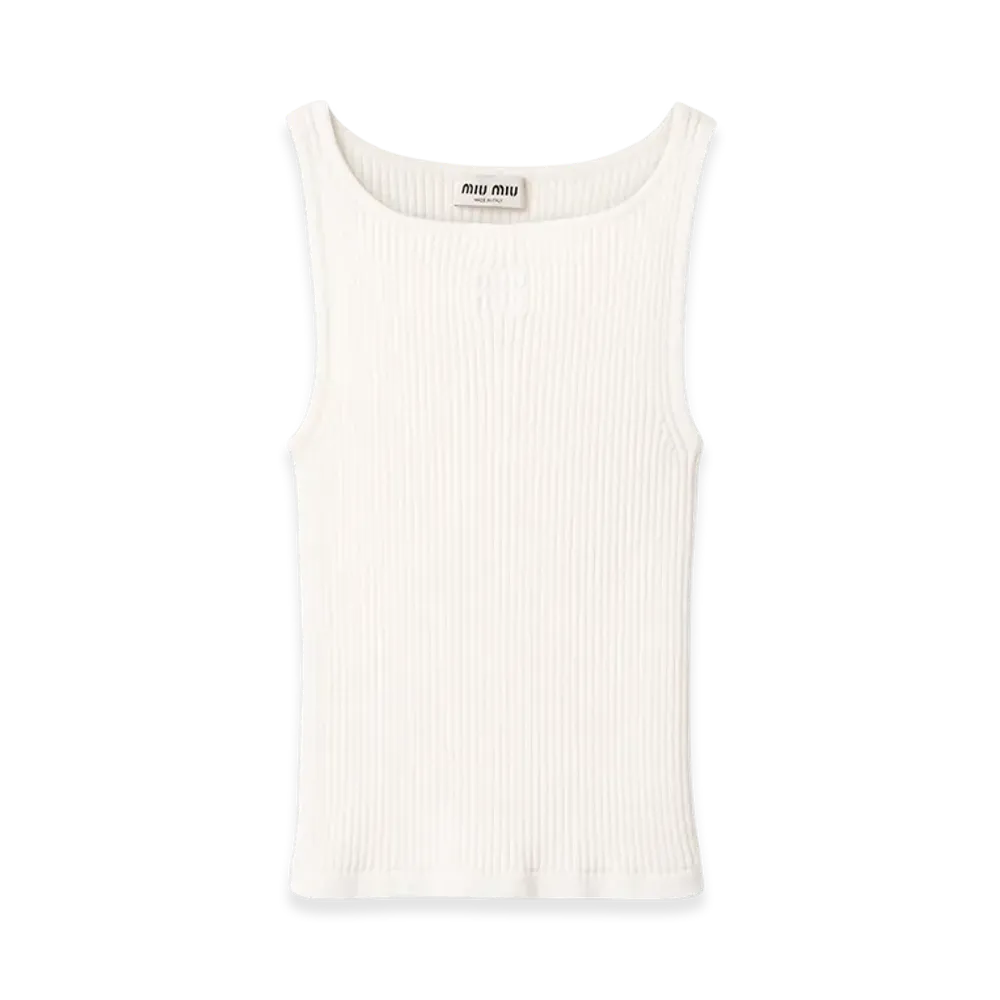 MIU MIU Women's Ribbed Knit Wool Tank Top "White"
