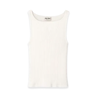 MIU MIU Women's Ribbed Knit Wool Tank Top "White"