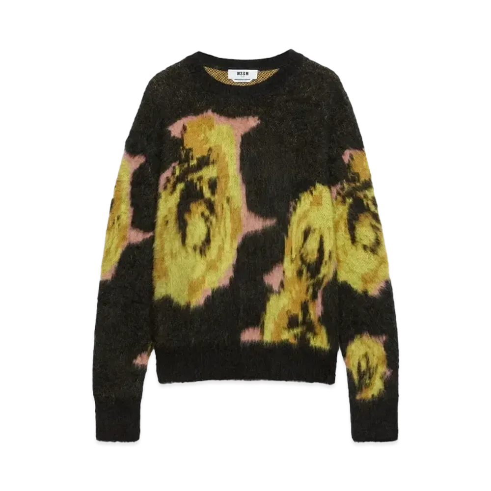 MSGM Underground Pixelled Roses Blended Wool Mohair Sweater "Black"