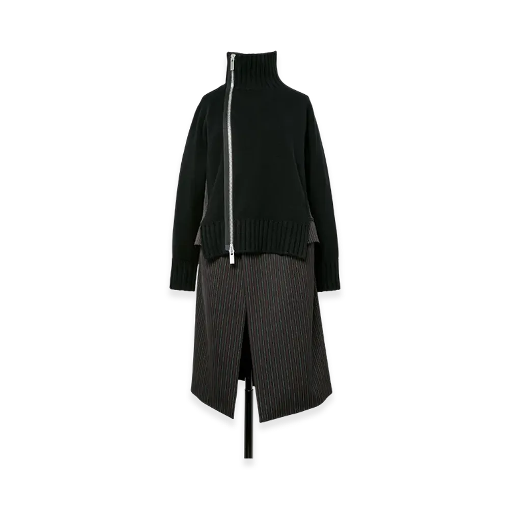 sacai Stripe Doeskin x Wool Knit Coat Dress "Black"