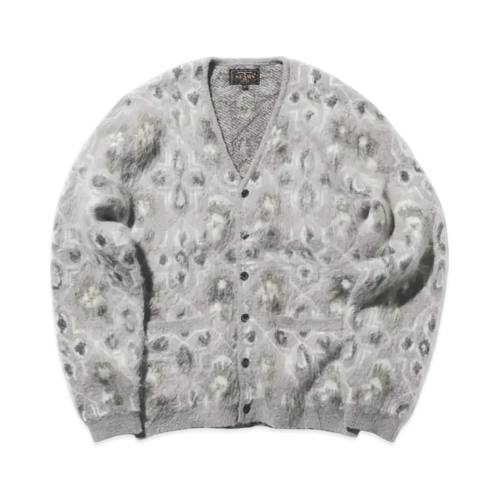 BEAMS Cardigan Double Jacquard Botanical Pattern "Gray"