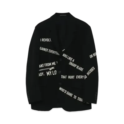 Yohji Yamamoto Pour Homme MESSAGE PRINT ARMY GABARDINE RIGHT SIDE OPEN JACKET "Black"