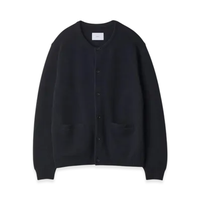 ssstein Extra Fine Wool Knit Crew Neck Cardigan "Dark Navy"