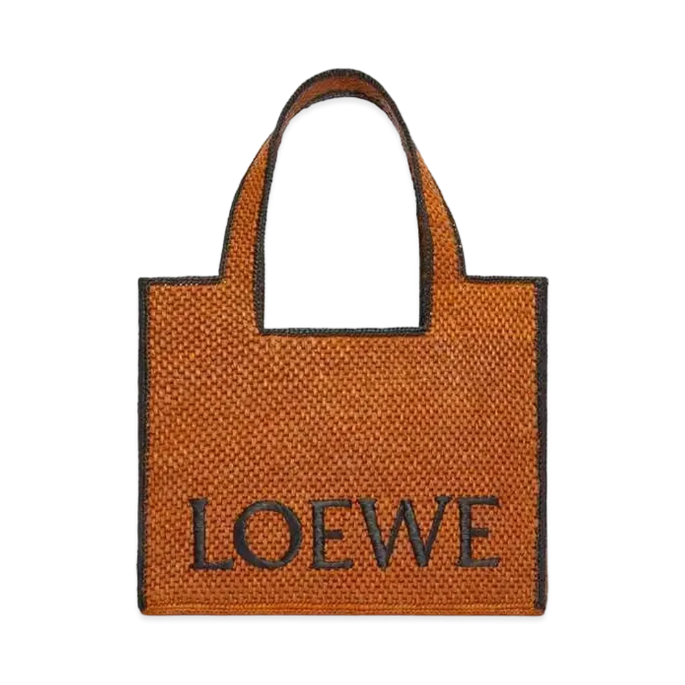 LOEWE Large Loewe Font Tote In Raffia "Honey Gold"