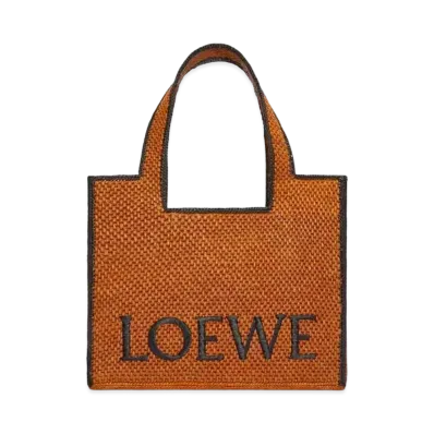 LOEWE Large Loewe Font Tote In Raffia "Honey Gold"