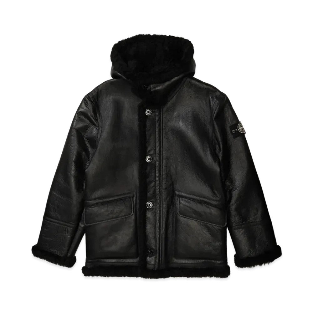 Supreme x Stone Island Hand-Painted Hooded Shearling Jacket "Black"