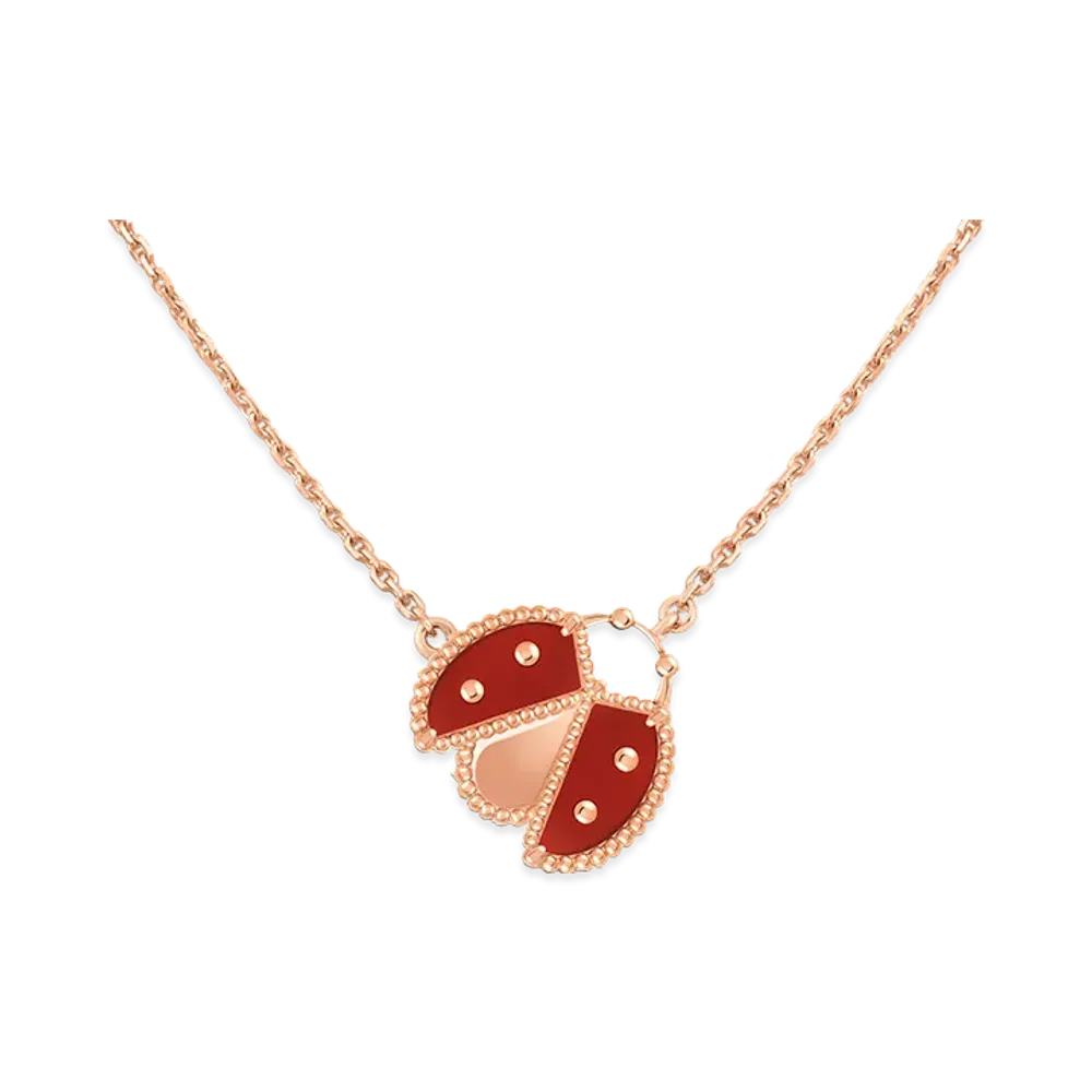 Van Cleef & Arpels Lucky Spring pendant open wing ladybug "18K Rose gold/Onyx/Carnelian"