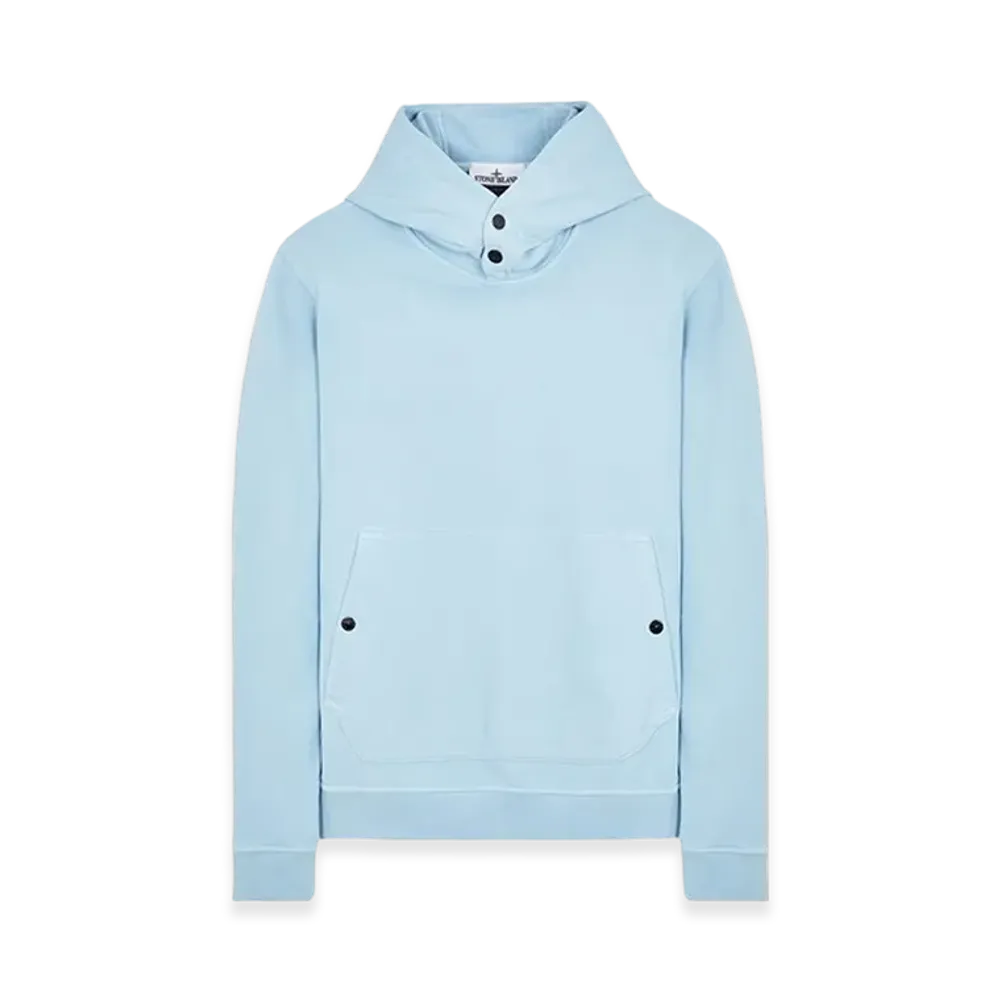 Stone Island 61720 Brushed Cotton Fleece Garment Dyed Crewneck Hooded Sweatshirt - 23FW "Sky Blue"